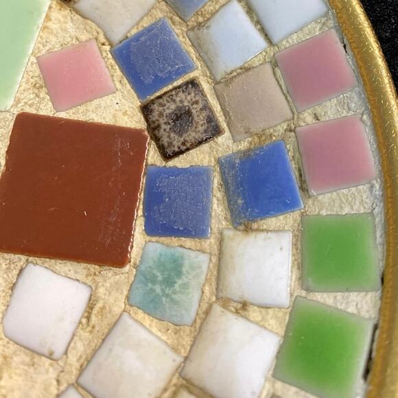 Mosaic Trinket Tray Colorful Stone Gold Tile 6" Unique Cool Art Deco USED - Picture 7 of 9